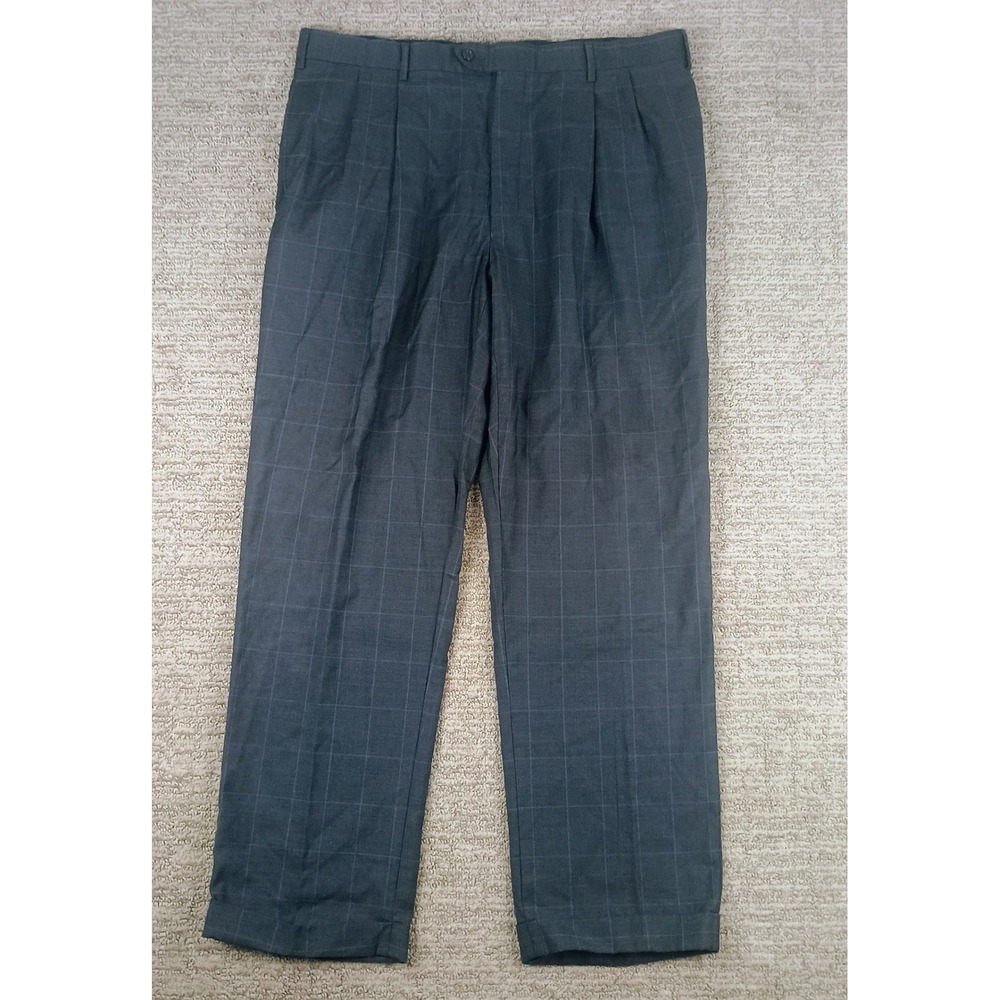 Jos. A. Bank Dress Pants Mens 38x32 Grey Windowpane Signature Collection Wool